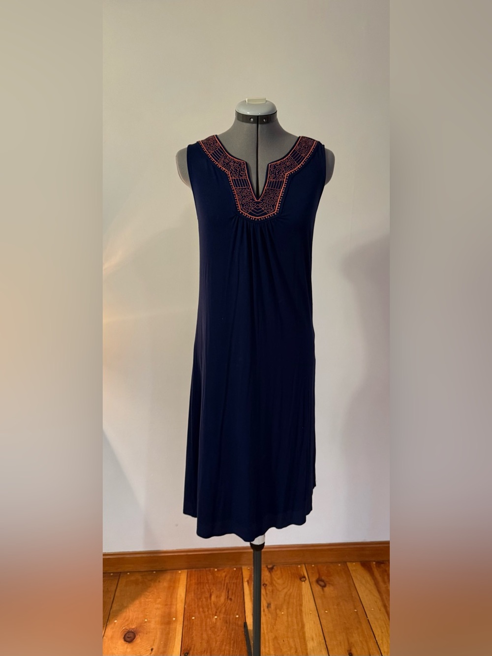 St. John's Bay Navy Sleeveless Swim Cover-Up with Coral Embroidered Neckline